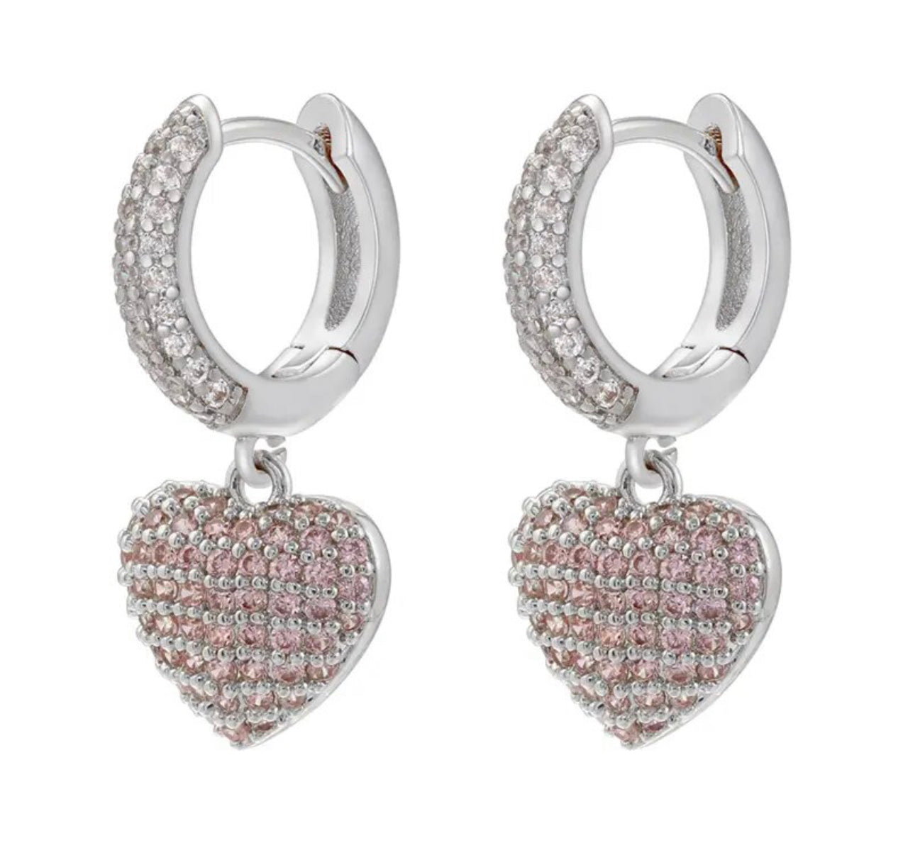 Pink hearts dangle earrings