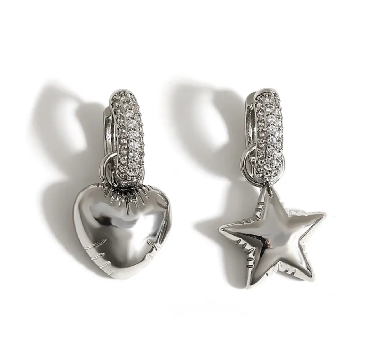 Silver heart start dangle earring