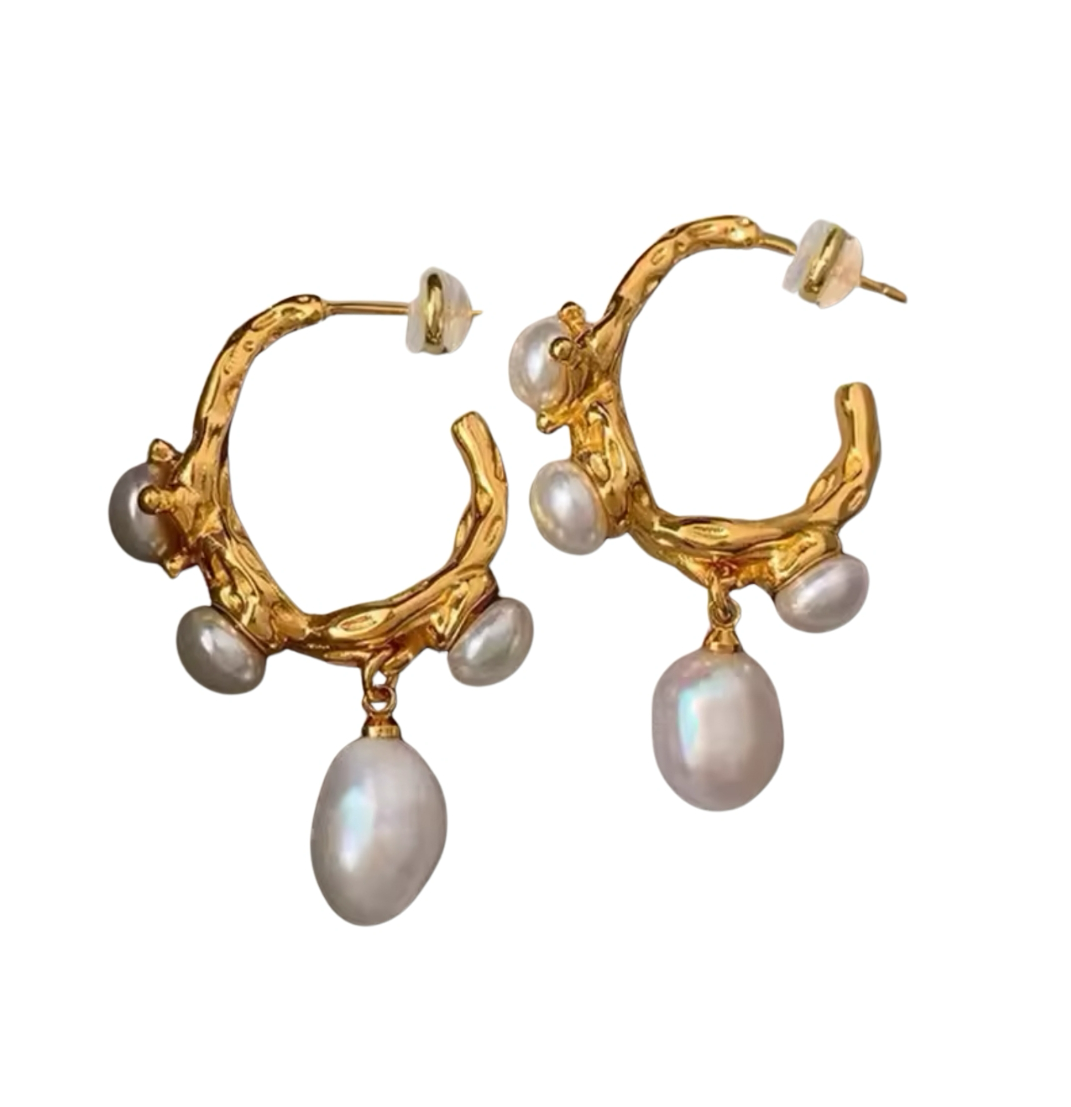 Fresh water pearl hoops