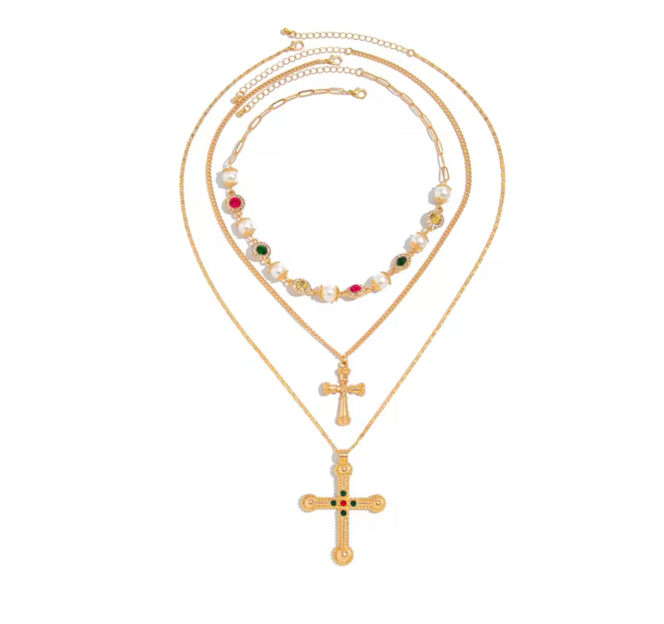 Pearl and cross layered necklace set