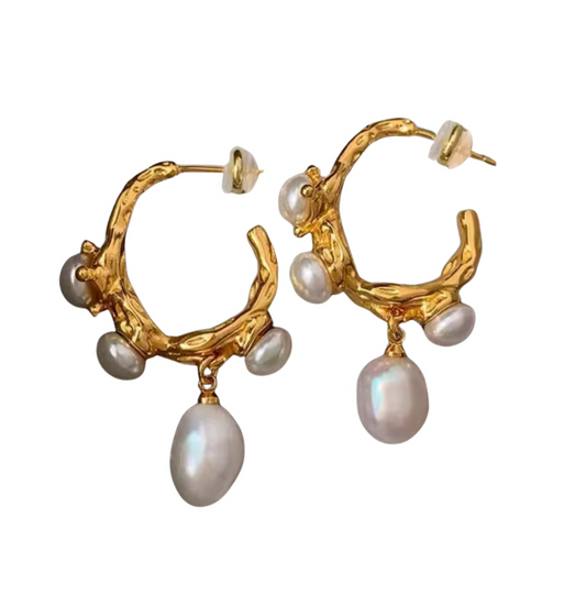 Fresh water pearl hoops