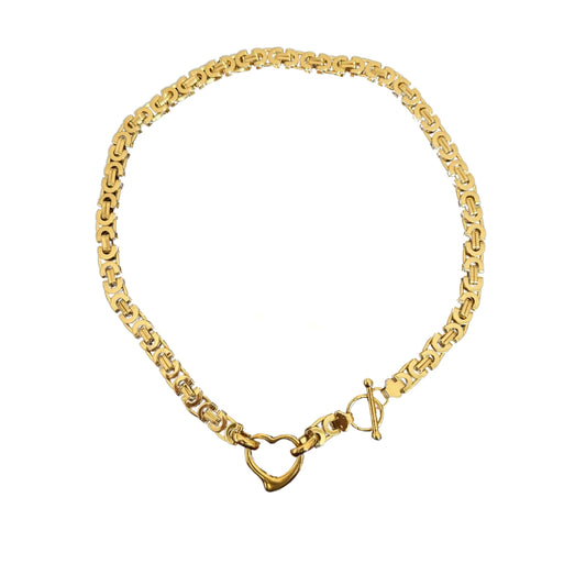Bike chain heart toggle necklace
