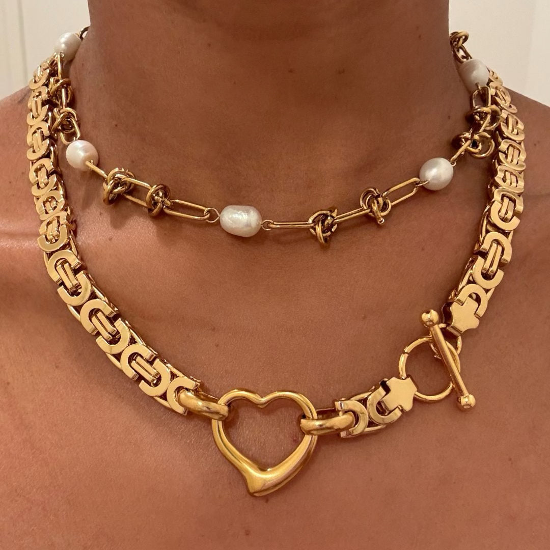 Bike chain heart toggle necklace